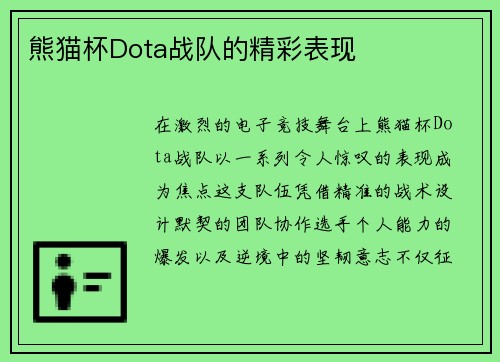 熊猫杯Dota战队的精彩表现