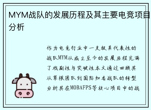 MYM战队的发展历程及其主要电竞项目分析